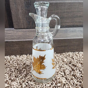 Vintage Anchor Hocking "Starlyte" Gold Leaf Glass Cruet Oil Vinegar